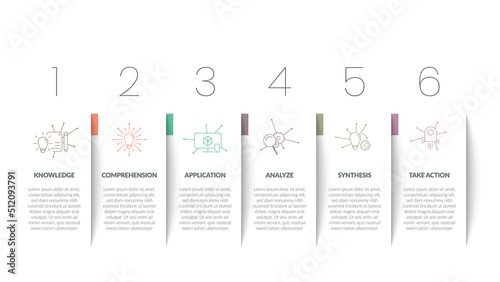 Creative minimal business infographic template.Timeline processes with paper cut design and 6 options, steps or parts for banner or slide presentation.Simple workflow layout design element with icons.