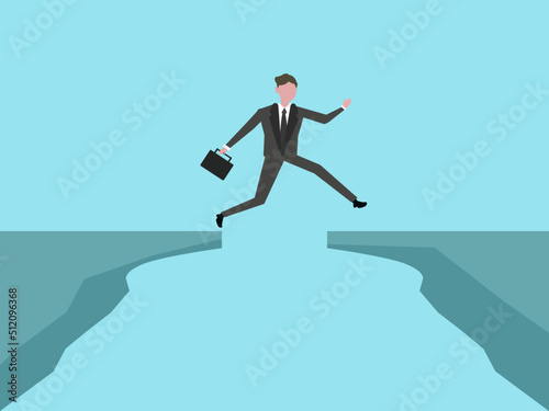 崖を飛び越えるビジネスマン 新しいキャリアへのステップ 挑戦とリスク