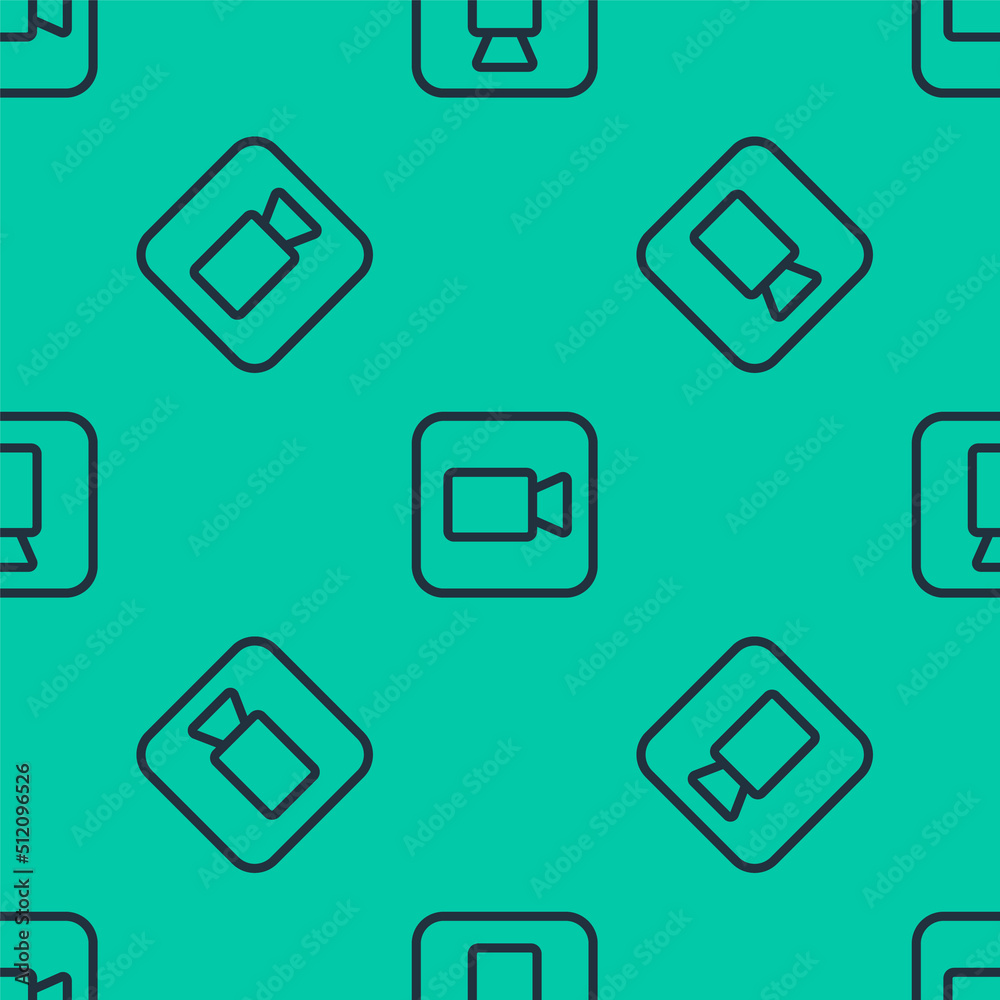 Blue line Camera icon isolated seamless pattern on green background. Video camera. Movie sign. Film projector. Vector Blue line Camera icon isolated seamless pattern on green background. Video camera. Movie sign. Film projector. Vector