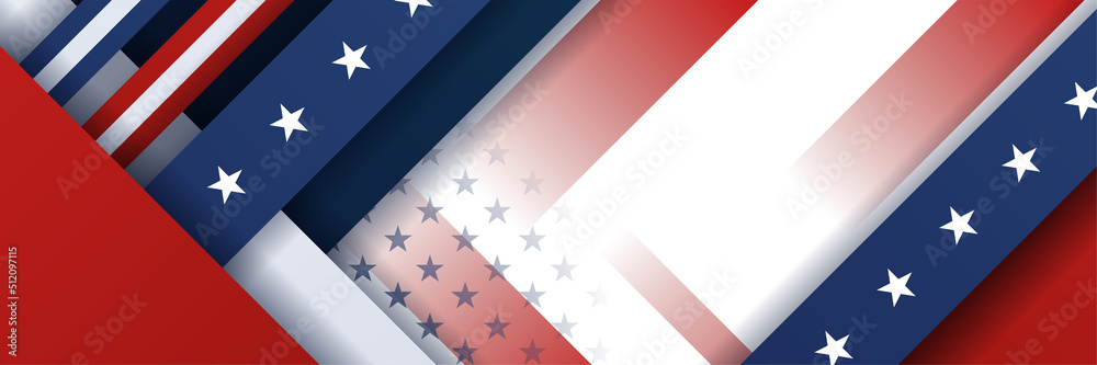 Fototapeta premium 4th July Independence Day of United States America celebration banner background with American flag. Vector illustration. Designed for flyers, template, ads, posters, social media and decorations.