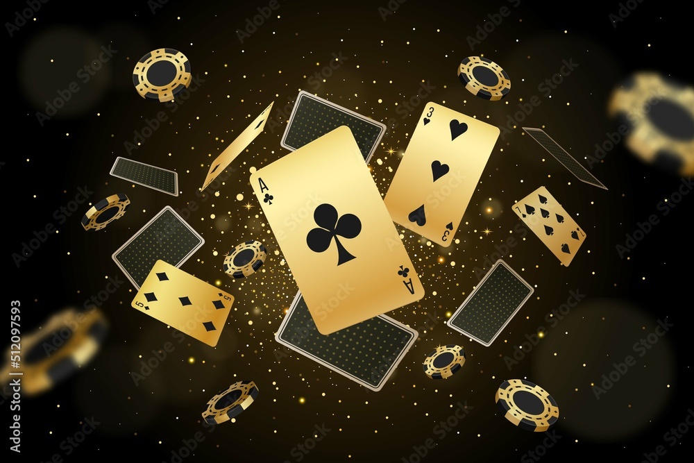 Vector illustration, casino background with golden playing cards casino