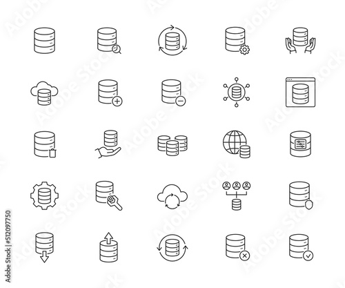 Icons set of data base. Simple outline icon. Vector illustration..