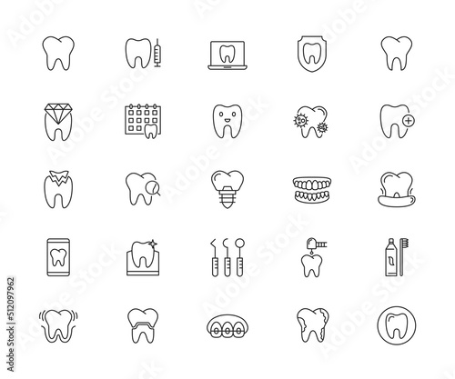 Icons set of dental industry isolated on white background. Simple outline icon. Vector illustration..