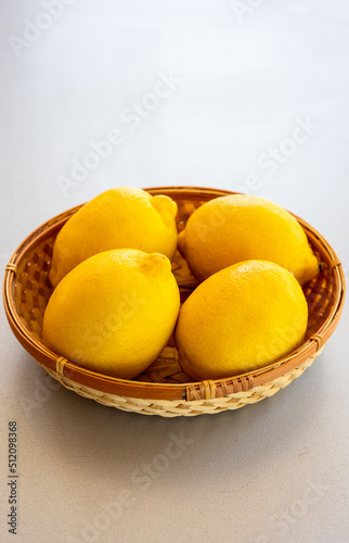 Fresh lemons close up in kitchen table