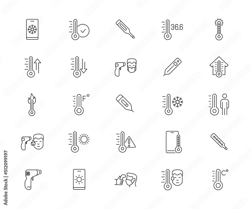 Icons set of temperature. Simple outline icon. Vector illustration.. Icons set of temperature. Simple outline icon. Vector illustration..