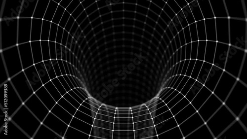 3d wireframe tunnel. Abstract background of lines. Tunnel through space. Optical illusion. 3d rendering. 4K video. Seamless loop.