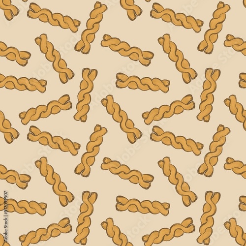 Seamless decorative pattern of simple illustrations, buns, pigtails on a beige background
