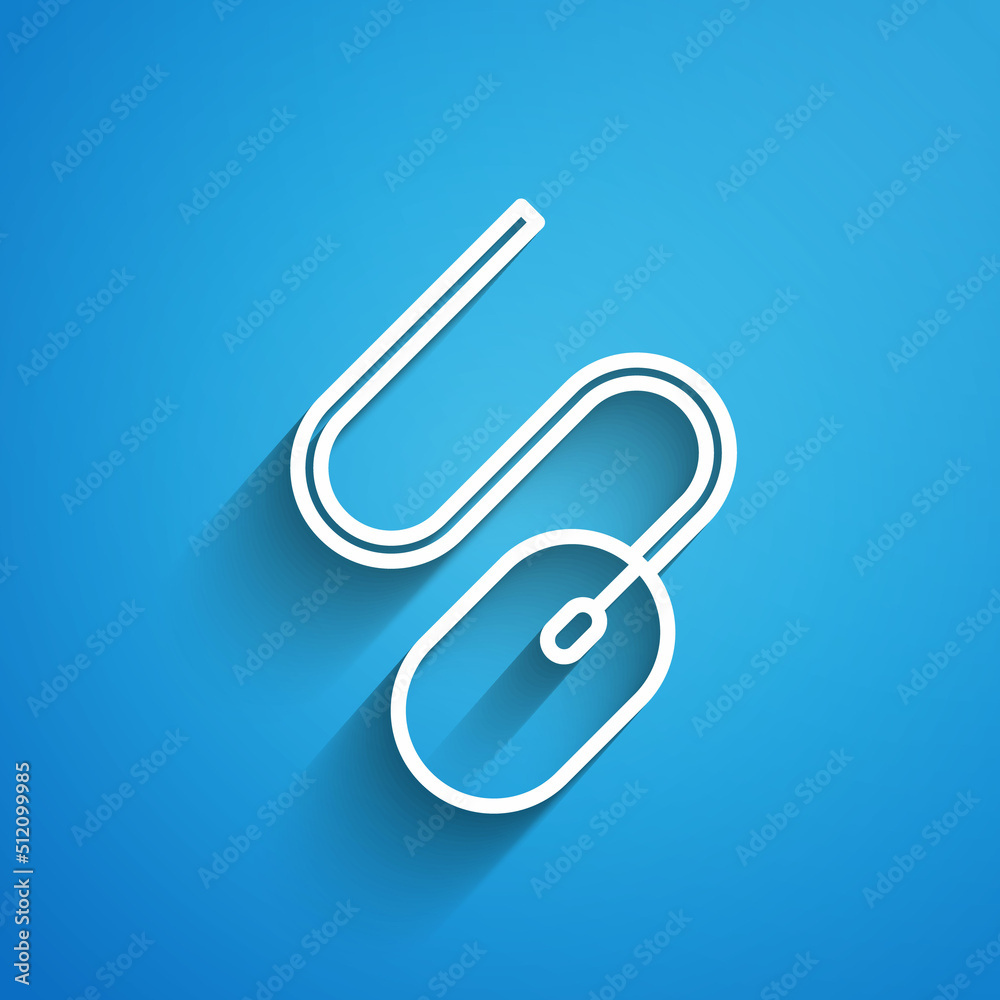 White line Computer mouse icon isolated on blue background. Optical with wheel symbol. Long shadow. Vector White line Computer mouse icon isolated on blue background. Optical with wheel symbol. Long shadow. Vector