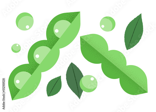 Pea Illustration. Peas in shells and individual peas vector illustration.