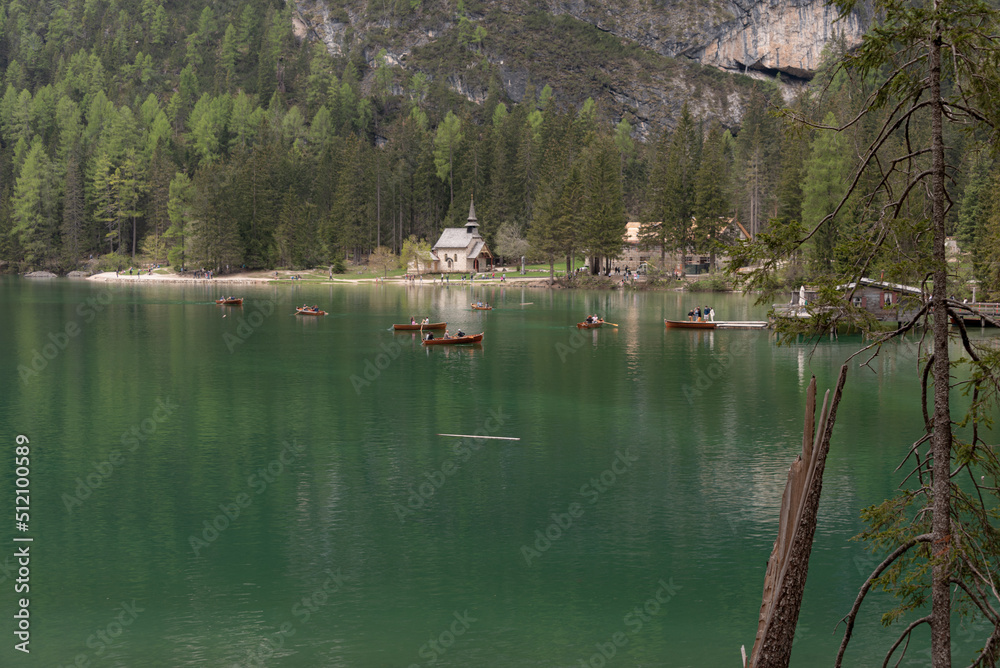 Lake Braies in Dolomites Mountains