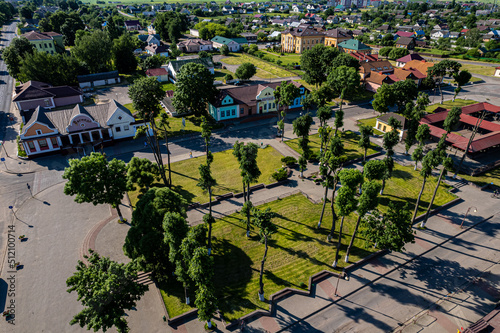 The central square of the city of Mir from a height