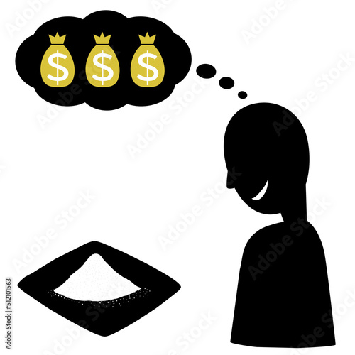 薬物の売人が覚醒剤を見ながら、大金を手に入れることを想像してニヤつくシーン。