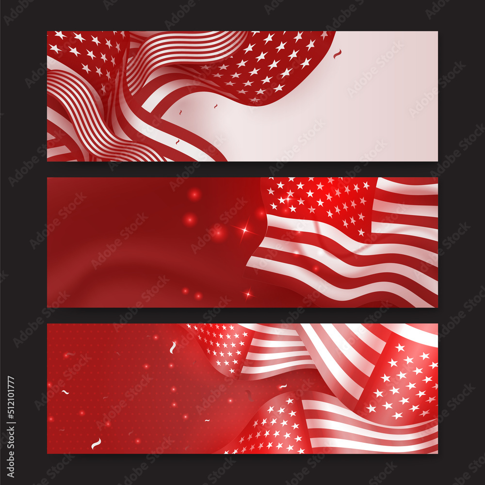Obraz premium Happy 4th of July Independence day with USA red banner background. Universal America banner. Memorial day in the united states - remember and honor banner background vector illustration