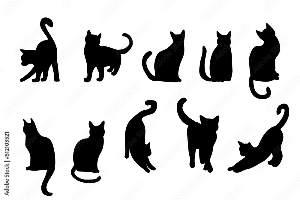 Black silhouette cat, great design for any purposes logo, print, decorative sticker