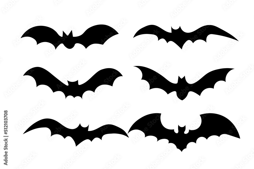 Black silhouettes of bats set on white background for celebration Halloween design Black silhouettes of bats set on white background for celebration Halloween design