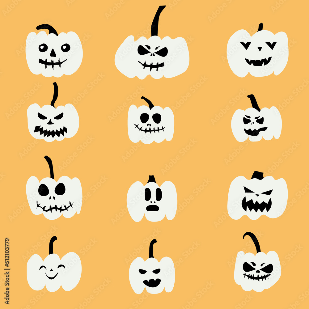 Set pumpkin on white background. Pumpkin with smile for your design for the Halloween holiday . Vector illustration. Set pumpkin on white background. Pumpkin with smile for your design for the Halloween holiday . Vector illustration.