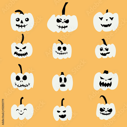 Set pumpkin on white background. Pumpkin with smile for your design for the Halloween holiday . Vector illustration.