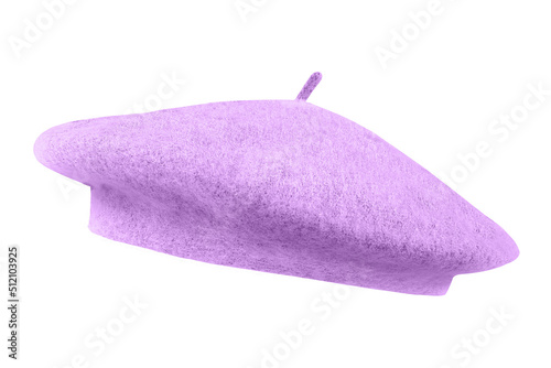 Lila violet french cap beret side view isolated on white