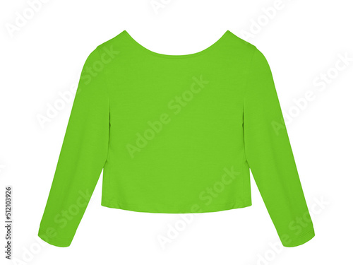 Green short blank blouse sweater with long sleeves isolated white