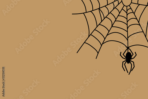 Halloween spider web and spiders on color background. Vector illustration