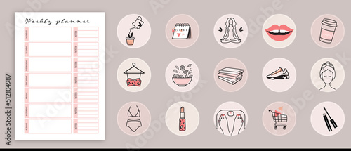 Collection of weekly or daily planner, note paper, to do list and every day routine sticker templates. School scheduler and organizer. Flat vector