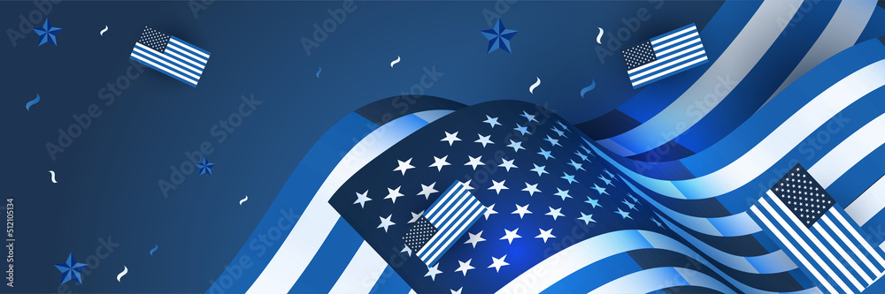 Happy 4th of July Independence day with USA blue banner background. Universal America banner. Memorial day in the united states - remember and honor banner background vector illustration Happy 4th of July Independence day with USA blue banner background. Universal America banner. Memorial day in the united states - remember and honor banner background vector illustration