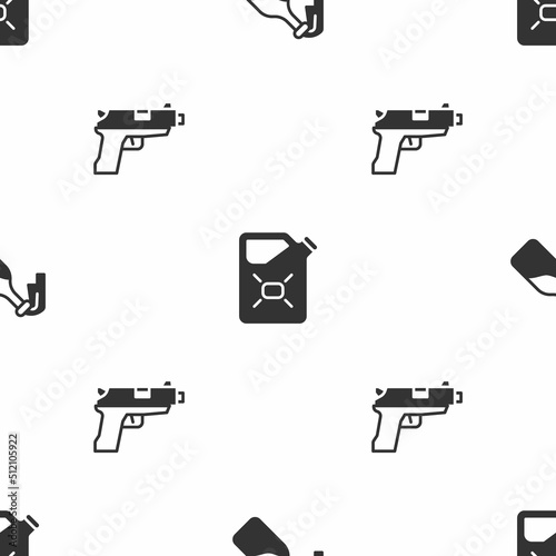 Set Cocktail molotov, Canister fuel and Pistol or gun on seamless pattern. Vector