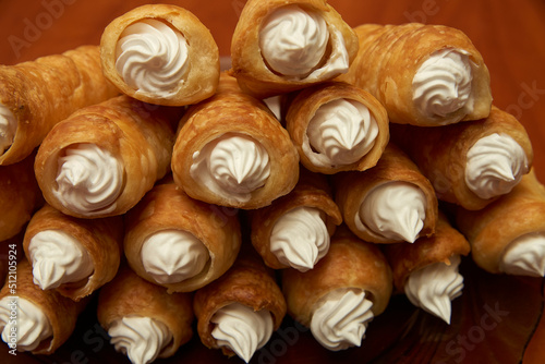 puff pastry with cream close up