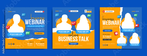 Digital marketing live webinar and corporate social media post template. Annual meeting or online business conference promotion banner. Seminar or workshop event flyer & web poster background.   
