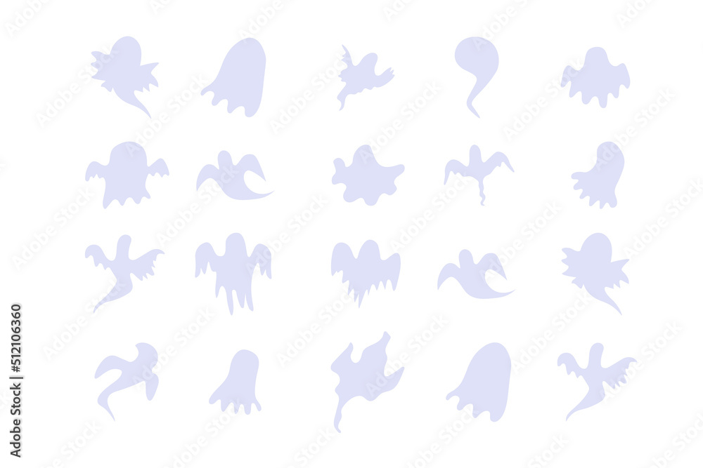 Monochrome ghost apparition spook horror set. Ghost shadow funny. ghost sheet for halloween character design. Isolated on white vector illustration.