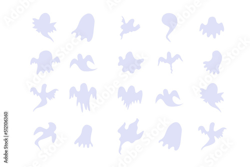 Monochrome ghost apparition spook horror set. Ghost shadow funny. ghost sheet for halloween character design. Isolated on white vector illustration.