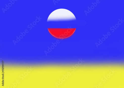 Gradation of blue yellow Ukraine flag with Russian flag colored moon