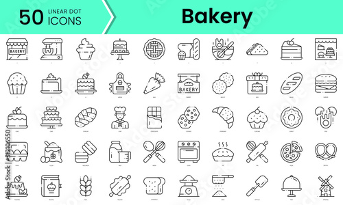 bakery Icons bundle. Linear dot style Icons. Vector illustration
