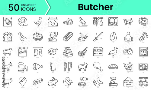 butcher Icons bundle. Linear dot style Icons. Vector illustration