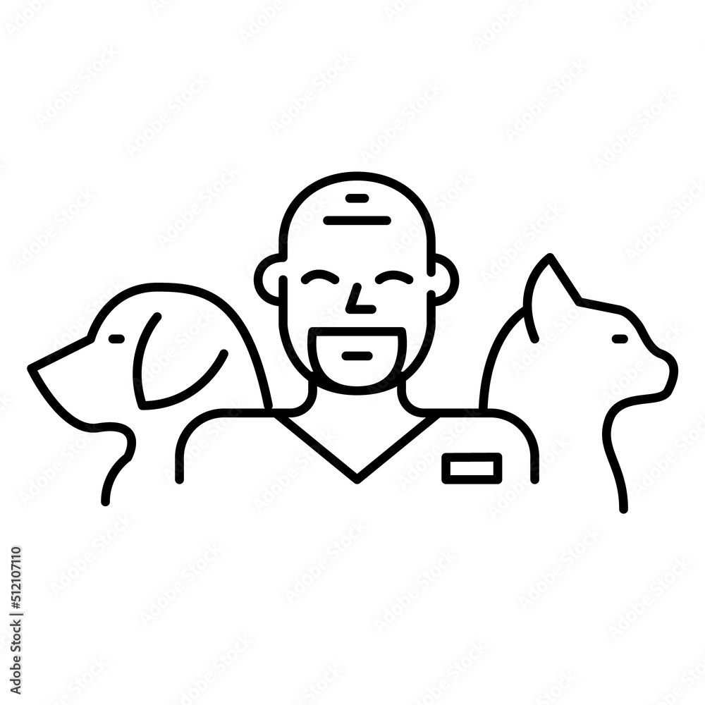 Smiling friendly veterinarian doctor with dog and cat. Pixel perfect, editable stroke line icon Smiling friendly veterinarian doctor with dog and cat. Pixel perfect, editable stroke line icon
