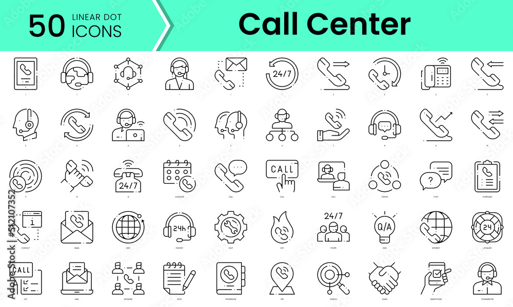 call center Icons bundle. Linear dot style Icons. Vector illustration