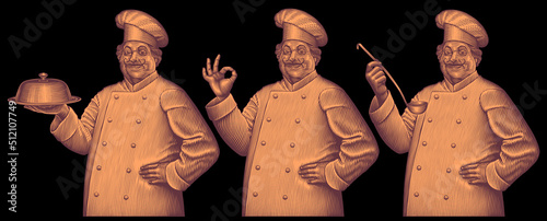 Chief-cooker. Design set. Editable hand drawn illustration. Vector vintage engraving. 8 EPS
