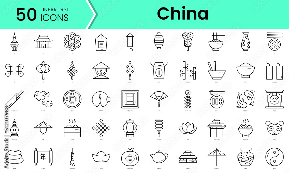 china Icons bundle. Linear dot style Icons. Vector illustration