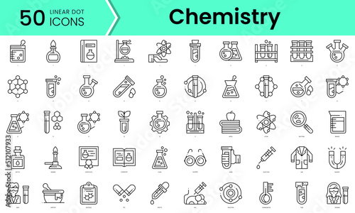 chemistry Icons bundle. Linear dot style Icons. Vector illustration