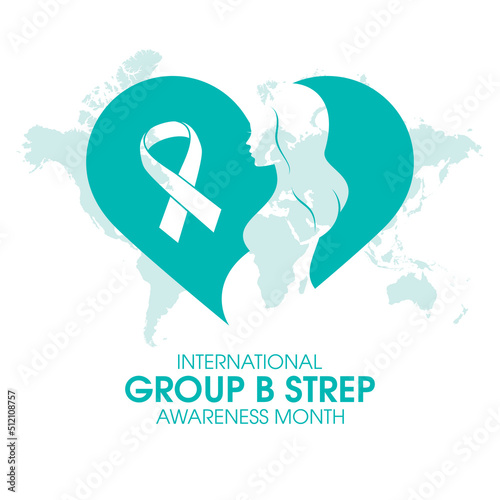 International Group B Strep Awareness Month vector. Silhouette of pregnant woman and heart shape icon vector. Awareness and prevention of group B strep disease. Important day