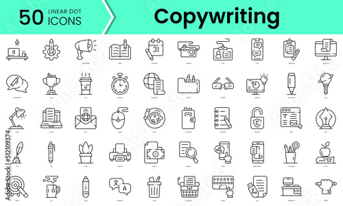 copywriting Icons bundle. Linear dot style Icons. Vector illustration