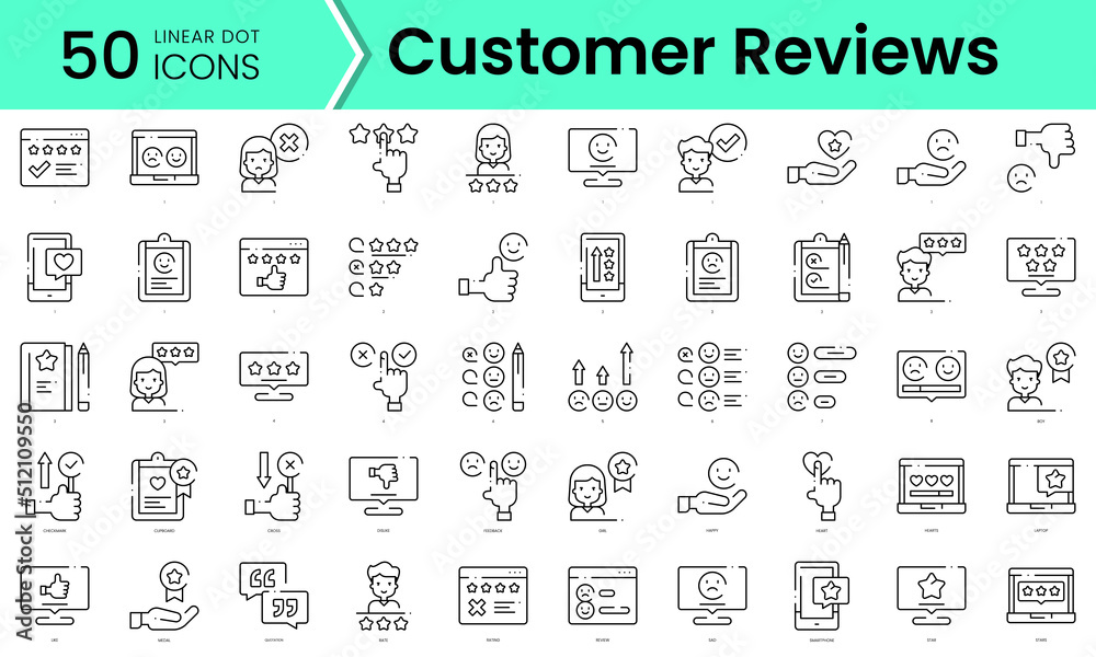 customer reviews Icons bundle. Linear dot style Icons. Vector illustration