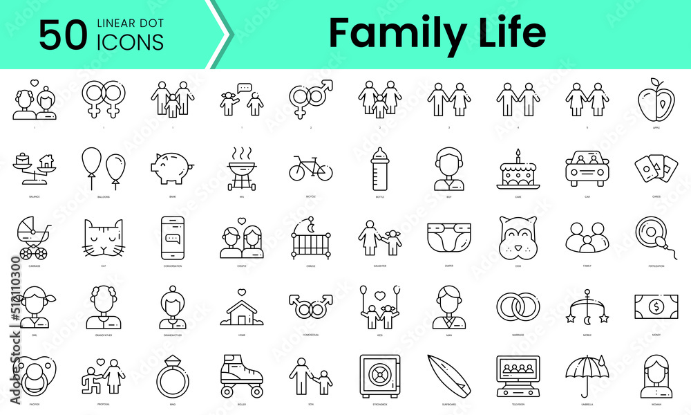 family life Icons bundle. Linear dot style Icons. Vector illustration