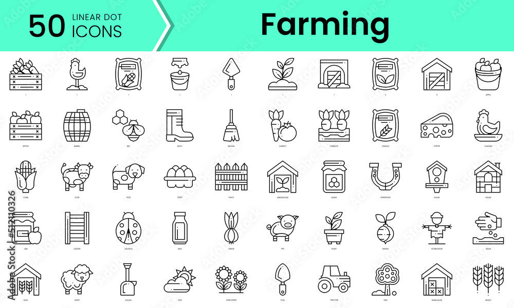 farming Icons bundle. Linear dot style Icons. Vector illustration