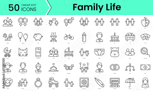 family life Icons bundle. Linear dot style Icons. Vector illustration