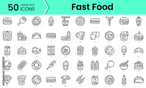 fast food Icons bundle. Linear dot style Icons. Vector illustration