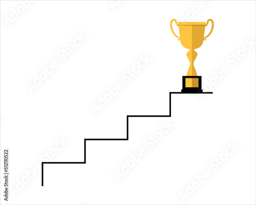 Winner's cup at the top of the ladder, achievement. The concept of success