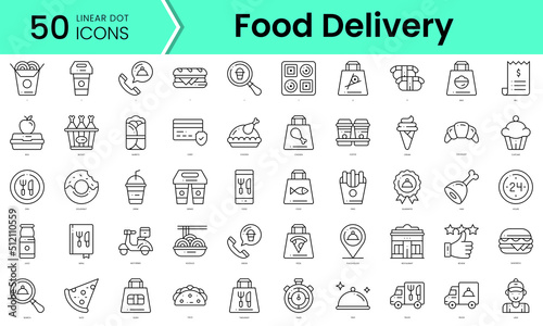 food delivery Icons bundle. Linear dot style Icons. Vector illustration