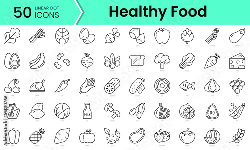 healthy food Icons bundle. Linear dot style Icons. Vector illustration