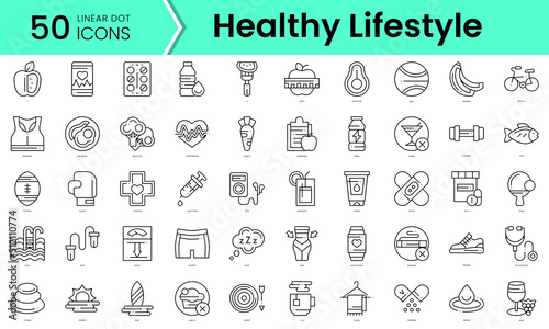 healthy lifestyle Icons bundle. Linear dot style Icons. Vector illustration